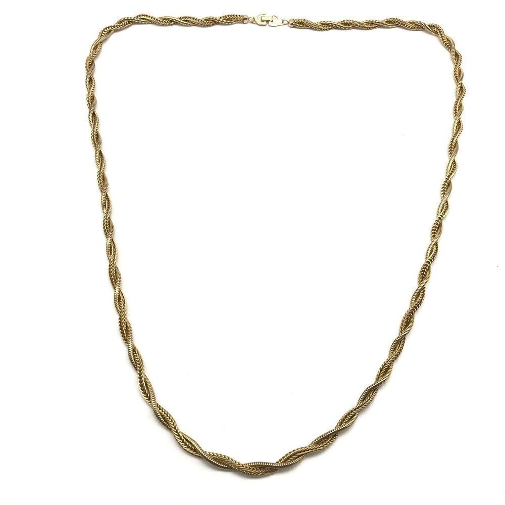 Christian Dior Signed Vintage Long Gold Tone Twisted Chain Necklace 32"